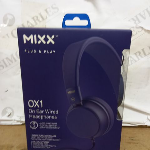 BOX OF APPROX 6 MIXX OX1 ON EAR WIRED HEADPHONES - BLUE