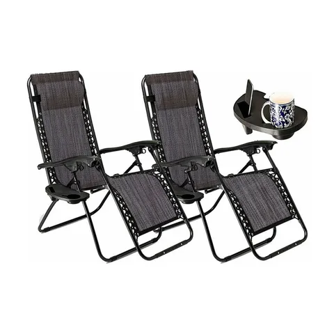 SET OF TWO NEO SLATE GREY ZERO GRAVITY RECLINER GARDEN SUN LOUNGERS (1 BOX)