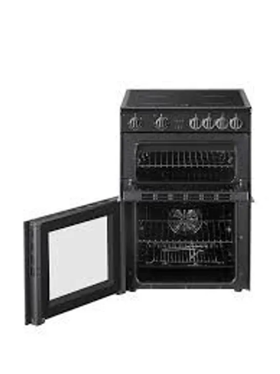 BOXED SWAN SX16720B 60CM WIDE TWIN CAVITY ELECTRIC COOKER WITH CERAMIC HOB - BLACK