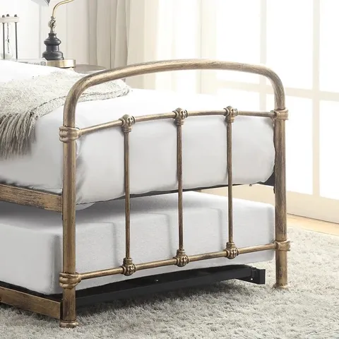 BOXED CORRADO SINGLE 3' METAL MOSTYN GUEST BED WITH TRUNDLE // COLOUR: ANTIQUE BRONZE (2 BOXES)