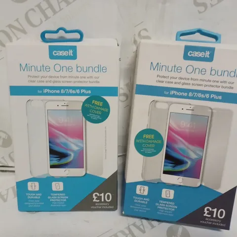 BOX OF APPROX 20 MINUTE ONE BUNDLES FOR ASSORTED PHONES INCLUDING SCREEN PROTECTOR AND PHONE CASE