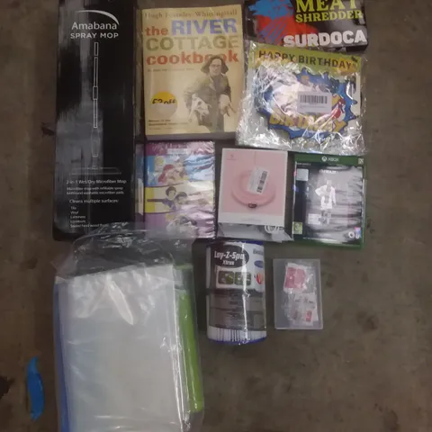 PALLET OF ASSORTED ITEMS INCLUDING SPRAY MOP, MEAT SHREDDER, PRINCESS STORIES DVD, XBOX ONE FIFA 21, THE RIVER COTTAGE COOKBOOK, SMART CONSTANT WARM COASTER