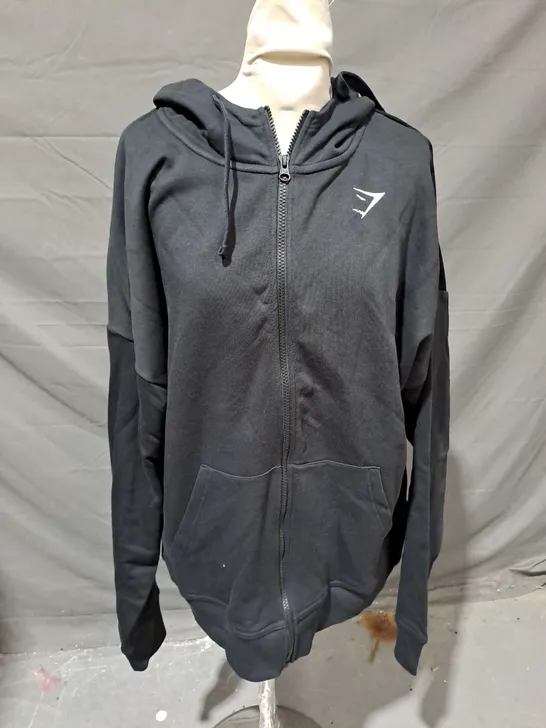 GYMSHARK ESSENTIAL OVERSIZED ZIP UP HOODIE IN BLACK SIZE M