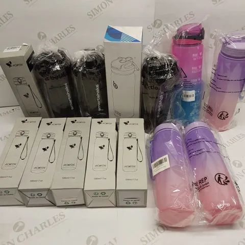 APPROXIMATELY 14 ASSORTED BRAND NEW WATER BOTTLES - COLOURS AND SIZES VARY