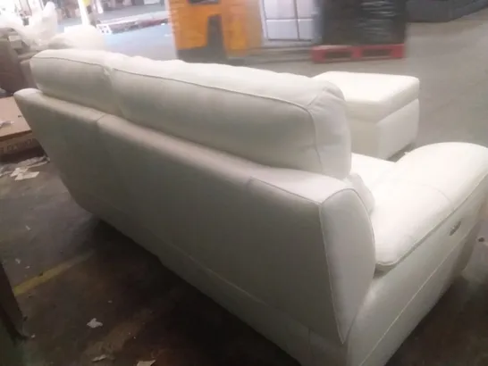 DESIGNER ITALIAN MADE PATIZIO WHITE LEATHER ELECTRIC RECLINING THREE SEATER SOFA, TWO ELECTRIC RECLINING ARMCHAIRS AND PANDORA FOOTSTOOL