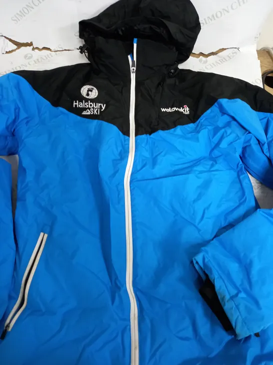 HALSBURY SKI HEAVY PADDED BLUE & BLACK JACKET WITH HOOD - MEDIUM