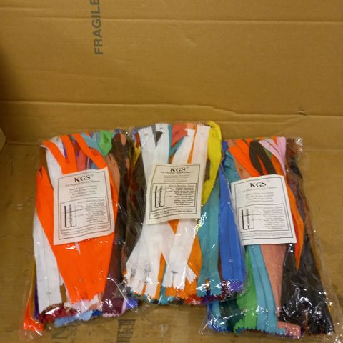 LOT OF 3 BAGS OF KGS ALL PURPOSE NYLON ZIPPERS IN VARIOUS COLOURS 