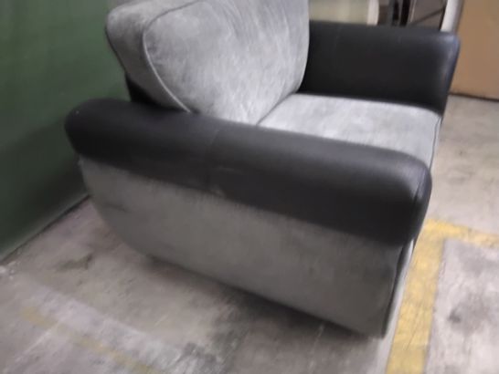 DESIGNER BLACK FAUX LEATHER & GREY FABRIC EASY CHAIR 