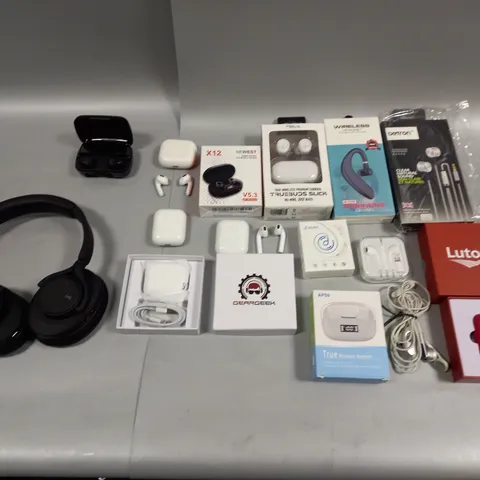 ASSORTED AUDIO GOODS TO INCLUDE LUTOSA EARBUDS, X12 WIRELESS BUDS, AND WIRELESS HEADSET S109 ETC.