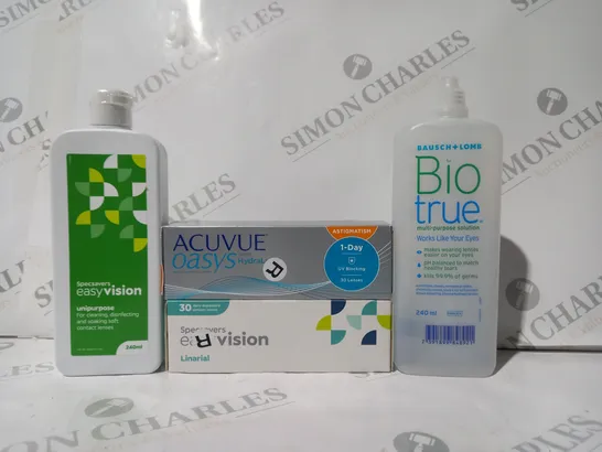 APPROXIMATELY 20 ASSORTED HOUSEHOLD ITEMS TO INCLUDE ACUVUE OASYS CONTACT LENSES, EASY VISION CONTACT LENSES, ETC