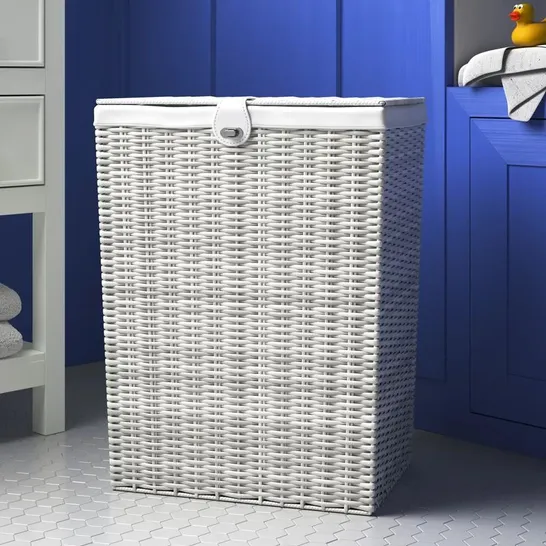 BOXED HAND WOVEN PLASTIC LAUNDRY BIN WITH HANDLES (1 BOX)