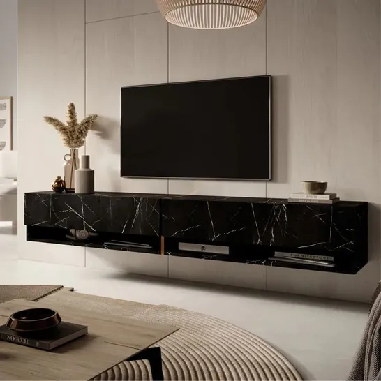 BOXED MIRRGO TV CABINET 200cm BLACK MARBLE EFFECT (1 BOX)