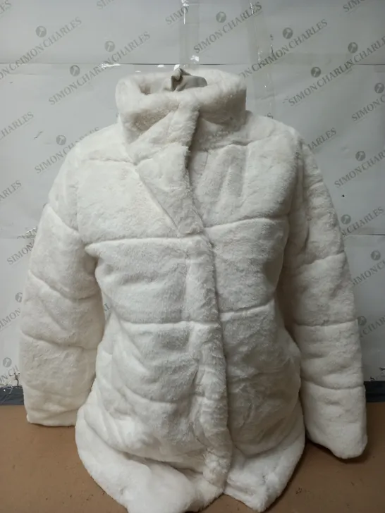 CENTIGRADE LONG LINE FAUX FUR COAT IN CREAM SIZE XS 