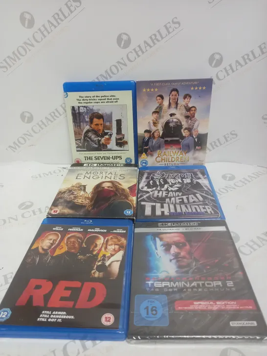 APPROXIMATELY 6 BLU RAY FILMS TO INCLUDE THE SEVEN UPS, RED, TERMINATOR 2 ETC 