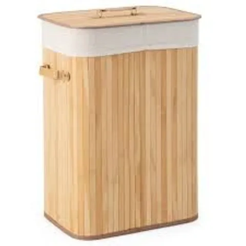 BOXED COSTWAY 72L BAMBOO LAUNDRY BASKET COLLAPSIBLE LAUNDRY HAMPER W/ LID & REMOVABLE BAG - NATURAL