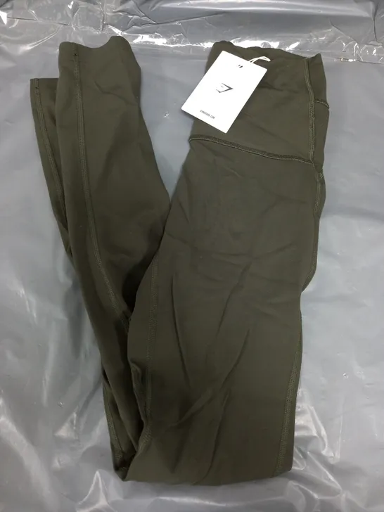 GYMSHARK LEGACY LOGO LEGGINGS IN DEEP OLIVE GREEN - XS