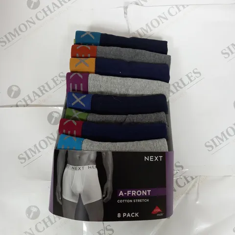 NEXT 8 PACK A-FRONT COTTON STRETCH BOXERS - MULTI COLOUR - LARGE