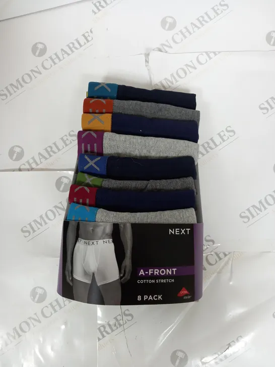 NEXT 8 PACK A-FRONT COTTON STRETCH BOXERS - MULTI COLOUR - LARGE