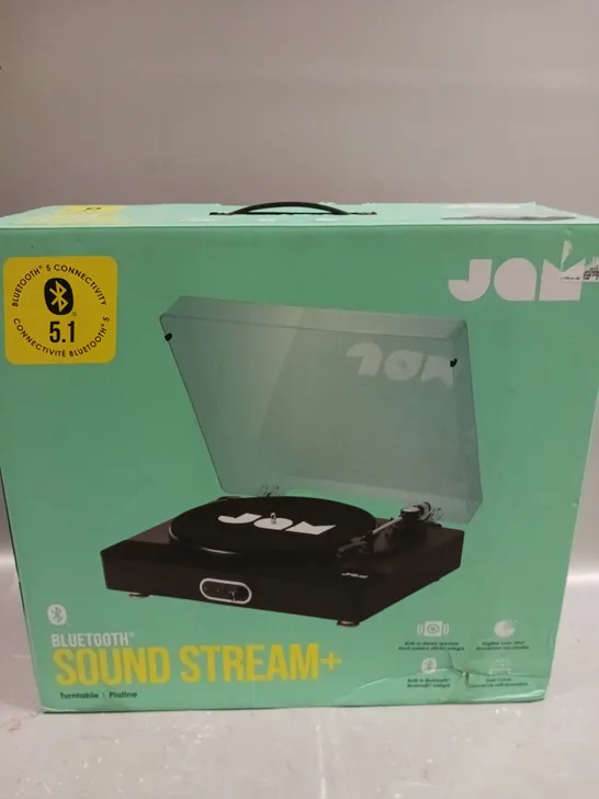 BOXED JAM SOUND STREAM+ BLUETOOTH ENABLED TURNTABLE IN BLACK 