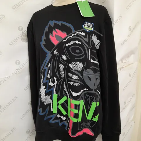 KENZO EMBROIDERED GRAPHIC PRINT CREW NECK IN BLACK SIZE M