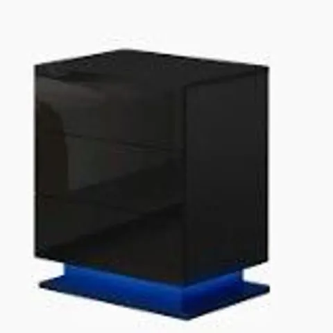 BOXED LED BLACK HIGH GLOSS CABINET WITH GLASS SIDE END TABLE WOOD STORAGE LIVING ROOM  (1 BOX)