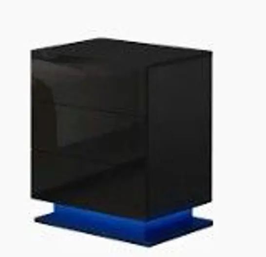 BOXED LED BLACK HIGH GLOSS CABINET WITH GLASS SIDE END TABLE WOOD STORAGE LIVING ROOM  (1 BOX)