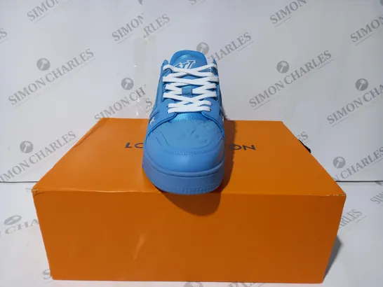 BOXED PAIR OF LOUIS VUITTON TRAINER SNEAKERS IN BLUE/WHITE SIZE 10M