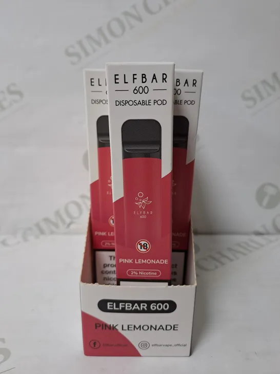 BOX OF 9 ELF BAR 600 DISPOSABLE POD PINK LEMONADE