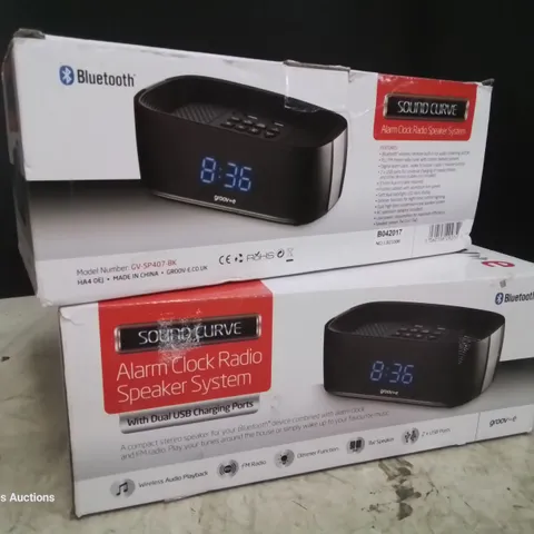 CASE OF APPROXIMATELY 10 SOUND CURVE ALARM CLOCK RADIO SPEAKER SYSTEMS