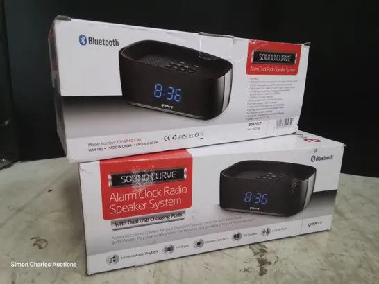 CASE OF APPROXIMATELY 10 SOUND CURVE ALARM CLOCK RADIO SPEAKER SYSTEMS