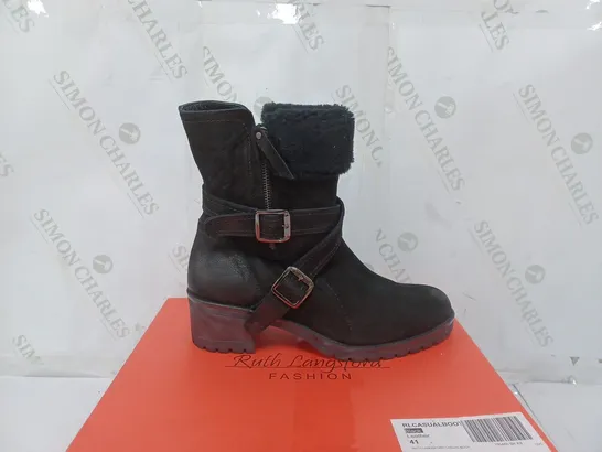 BOXED PAIR OF RUTH LANGSFORD CASUAL BOOTS IN BLACK SIZE 8