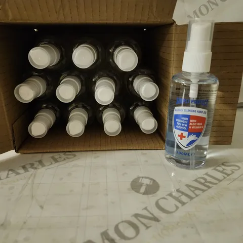 BOX OF APPROXIMATELY 4 BOXES OF 12 SIMPLY PROTECT ALCOHOL CLEANSING HAND GEL 100ML