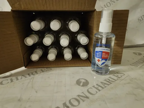 BOX OF APPROXIMATELY 4 BOXES OF 12 SIMPLY PROTECT ALCOHOL CLEANSING HAND GEL 100ML