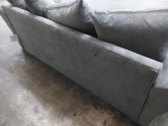 DESIGNER THREE SEATER SOFA WITH SCATTER CUSHIONS GREY FABRIC 