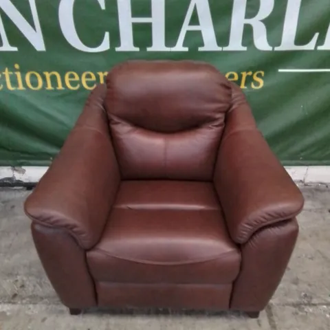 DESIGNER G PLAN MADE JACKSON LEATHER ARMCHAIR IN CHESTNUT 