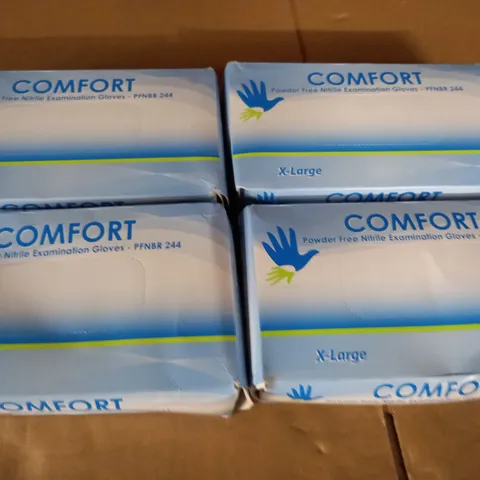 LOT OF 4 BOXES OF COMFORT FREE NITRILE EXAMINATION GLOVES - XL