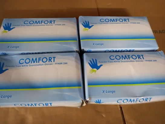 LOT OF 4 BOXES OF COMFORT FREE NITRILE EXAMINATION GLOVES - XL