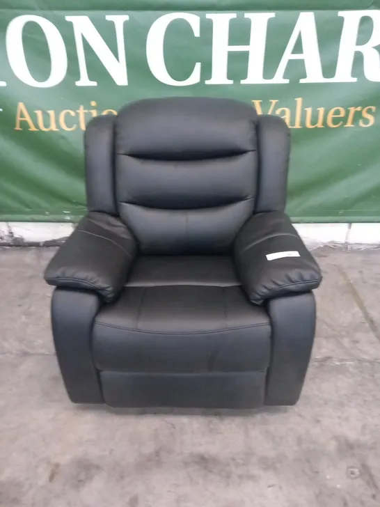 DESIGNER BLACK FAUX LEATHER MANUAL RECLINING ARMCHAIR