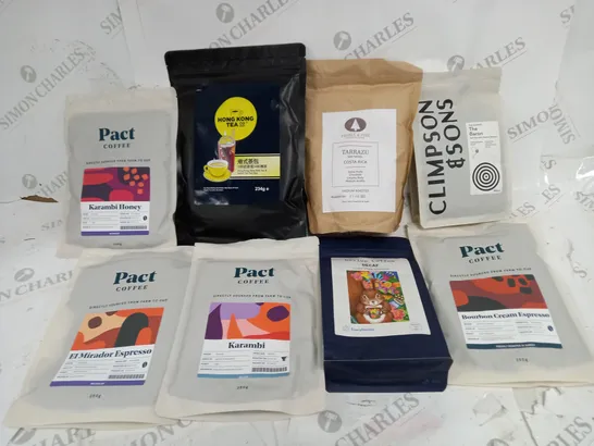 BOX OF ASSORTED FOOD AND DRINK TO INCLUDE PACT COFFEE, HONG KONG TEA AND CLIMPSON AND SONS