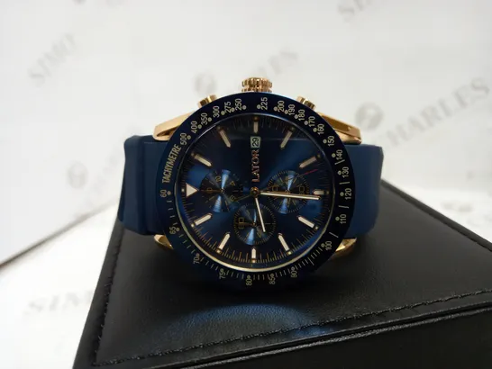 LATOR CALIBRE BLUE DIAL RUBBER STRAP WATCH RRP £500