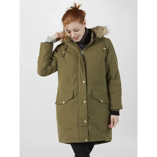 CENTIGRADE PARKA COAT WITH HOOD AND FAUX FUR TRIM OLIVE GREEN SIZE MEDIUM