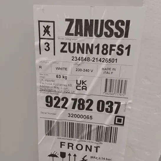 ZANUSSI SERIES 40 INTEGRATED TALL FREEZER 204L Model ZUNN18FS1 RRP £775