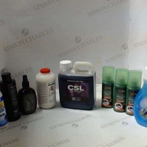 LOT OF ASSORTED ITEMS TO INCLUDE; CARP FEED, INSECT REPELLENT, PAINT ETC