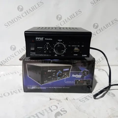 BOXED PYLE MINI STEREO POWER AMPLIFIER USB/SD/MMC CARD READER AUX/CD INPUT PCAU25A