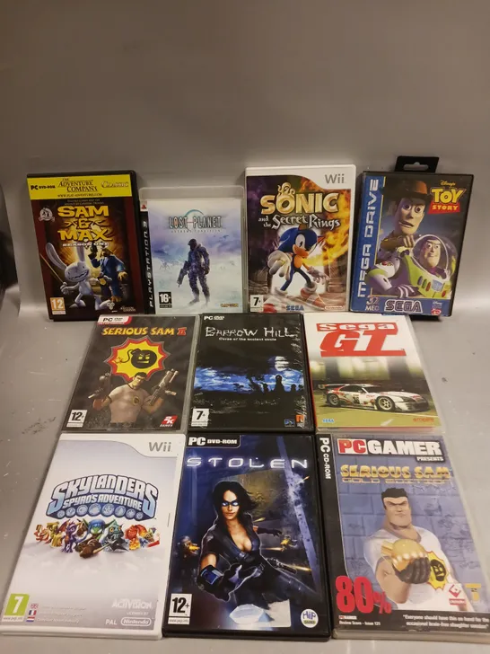 10 X ASSORTED RETRO VIDEO GAMES TO INCLUDE TOY STORY, SERIOUS SAM, SEGA GT ETC 