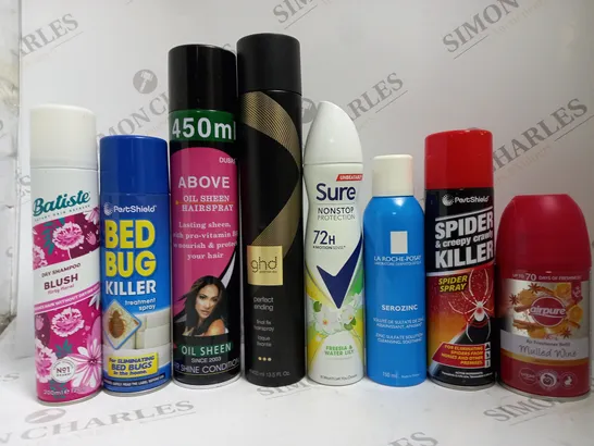 BOX OF APPROX 12 ASSORTED AEROSOLS TO INCLUDE BATISTE DRY SHAMPOO, GHD HAIRSPRAY, SURE DEODORANT, ETC 