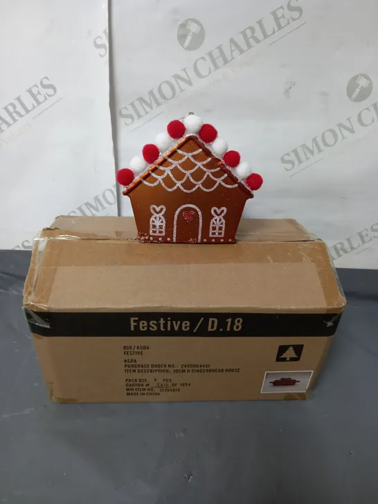 BOXED LOT OF 6 PACKS OF GINGERBREAD HOUSE TREE DECORATIONS