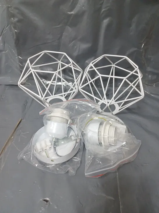 SET OF 2 MODERN CAGE LIGHT SHADES WITH FITTINGS WHITE