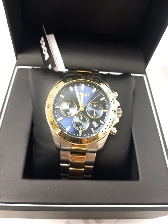 BOXED HUGO BOSS TWO TONE CHRONOGRAPH WRIST WATCH