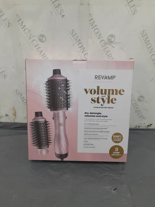 BOX OP 2 REVAMP PROFESSIONAL VOLUME AND STYLE 1200W BLOW DRY BRUSH INNOVATIVE ALL IN ONE VOLUMISONG STYLER 